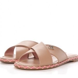 CHANEL lamb skin criss cross sandals mule 37